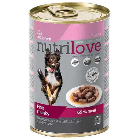 Nutrilove dog kousky telecí a krůtí 415g