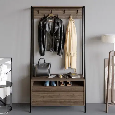 Předsíňová stěna Devin - Walnut, Black