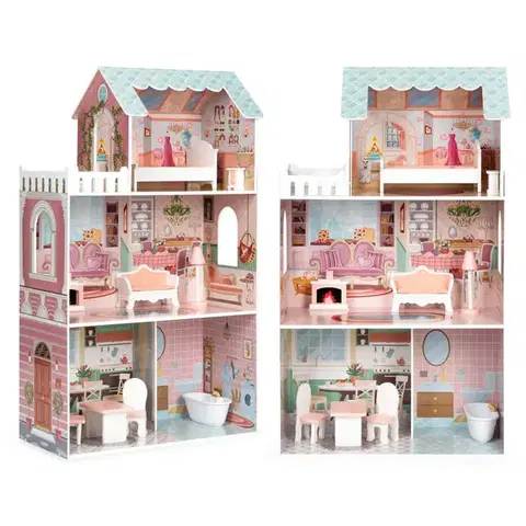 Domeček pro panenky ECOTOYS: BARBIE s nábytkem růžový
