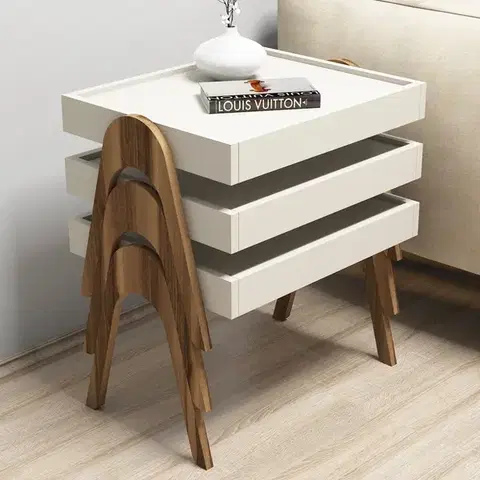 Sada odkládacích stolků (3 kusy) Roma - Walnut, Cream