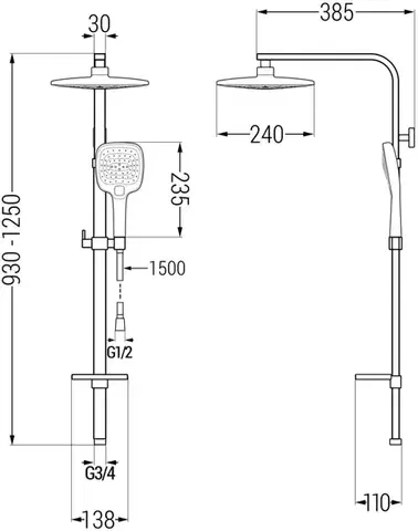 MEXEN/S Q17 černá sprchový sloup 798171795-70