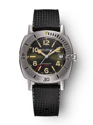 Nivada Grenchen Depthmaster Numerals - Black Leather White Stitching