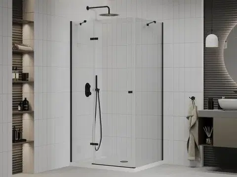 MEXEN/S Roma sprchový kout 90x70, transparent, černá  + bílá vanička se sifonem 854-090-070-70-00-4010B