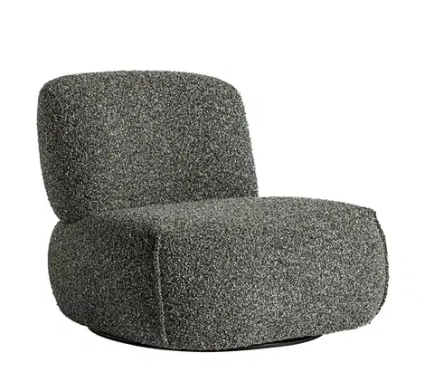 Estila Luxusní moderní kulaté křeslo Claude bez bočních opěrek s melírovaným buklé potahem v odstínech šedé a zelené 84 cm