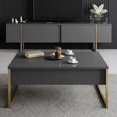 TV stolek Luxe - Anthracite, Gold