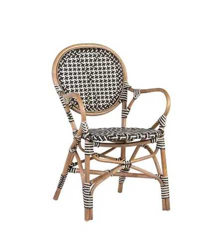 Estila Stylová ratanová jídelní židle Bistro v bíločerné barvě 92 cm