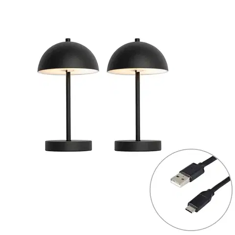 Sada 2 venkovních stolních lamp houba černá dobíjecí - Keira