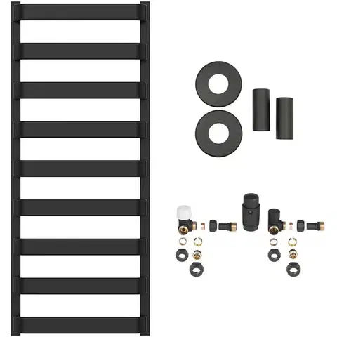CERANO Koupelnový radiátorový set Adriano ústřední vytápění boční připojení 520W černá matná 1200x500 mm CER-583520
