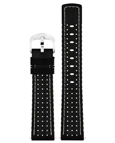 Řemínek Hirsch Tiger - černý - 21 mm - L – Standardní délka - 20 mm - Stříbrná