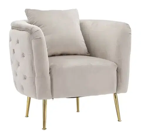 Estila Art deco čtvercové oblé čalouněné křeslo Zeran s prošíváním v šedé barvě se zlatými kovovými úzkými nožičkami 76 cm
