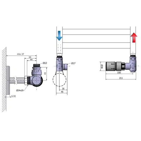 SAPHO CORNER COMBI připojovací sada ventilů termostatická, pravé provedení, černá mat CP3022BS