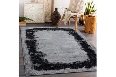 Dywany Łuszczów, Kusový koberec Core A004 Frame black/light grey, 120x170, šedá, chodba / předsíň