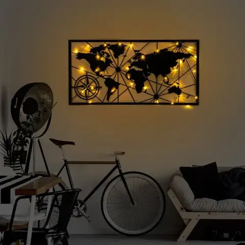 Dekorativní kovový doplněk na zeď World Map Led 452