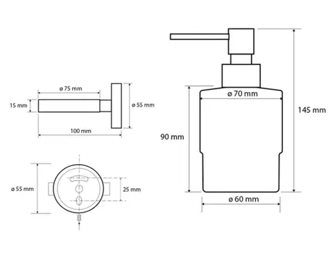 SAPHO X-ROUND BLACK dávkovač mýdla 200ml, mléčné sklo, černá mat XR103B