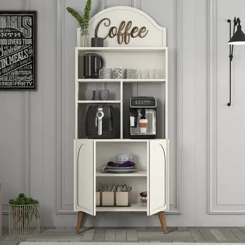 Coffee Bar Cabinet Lyon 80 - Cream, Walnut - POSLEDNÍ KUS