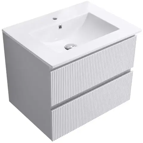 CERANO Koupelnová skříňka Carole bílá matná rýhovaná + keramické umyvadlo Todo bílá lesklá 61x50x46,5  CER-008759