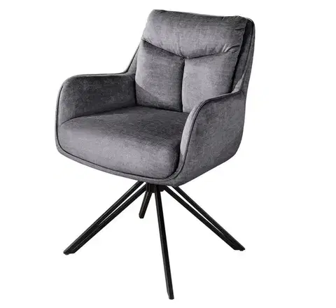 Estila Industriální designová otočná čalouněná jídelní židle Idea s šedým velurovým potahem a černou kovovou podstavou 60 cm