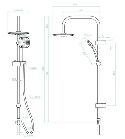Kuchinox ONDO sprchový sloup bez baterie, chrom PG7_20KX