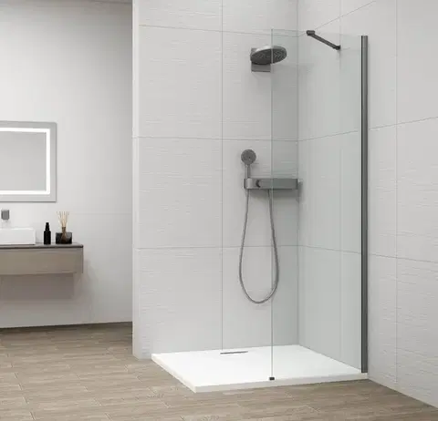 POLYSAN ESCA GUN METAL jednodílná sprchová zástěna k instalaci ke stěně, sklo čiré, 300  ES1030-11