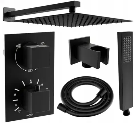 MEXEN/S Cube DR02 podomítkový sprchový SET + slim sprcha 25, černý 77502DR0225-70
