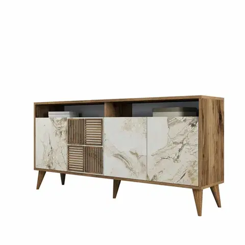 Skříňka Milan Walnut and White Marble