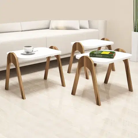 Sada odkládacích stolků (3 kusy) Paris - Walnut, White