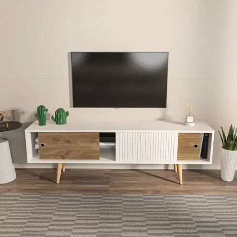 TV stolek Ecrin - White, Walnut