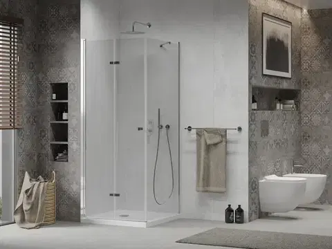 MEXEN/S Sprchový kout zalamovací Lima 80x80, sklo čiré, chrom + vanička 856-080-080-00-00-4010