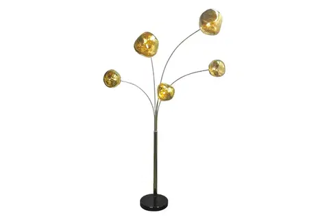 Estila Moderní glamour stojací lampa Kalan se skleněnými designovými stínítky ve zlaté barvě s černou podstavou 202 cm