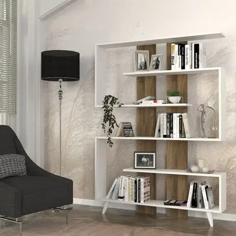 Knihovna Rain - White, Walnut