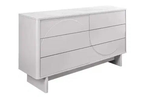 Estila Designová art deco bílá komoda Savonia s mramorovou deskou a šesti šuplíky s minimalistickým reliéfem vlny 150 cm
