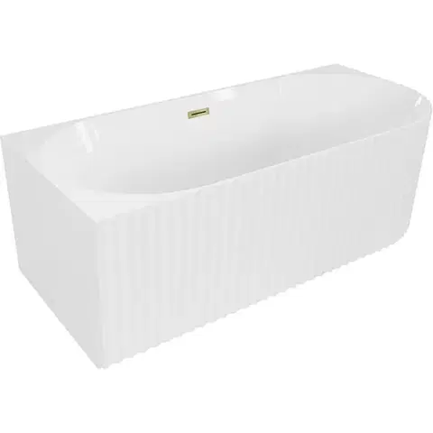 MEXEN/S Gia volně stojící rohová vana reliéf levá 150 x 75, bílá lesk, sifon a přepad zlatá 52701507500L-50
