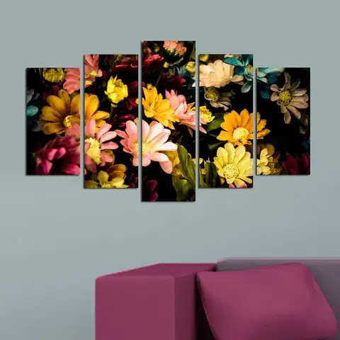Wallity Obraz na MDF 5ks KVĚTY 20 x 60 cm (1) 20 x 50 cm (2) 20 x 40 cm (2)