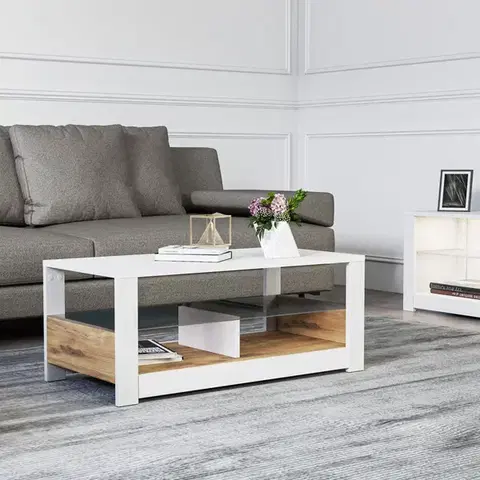 Konferenční stolek Aydos - White, Oak