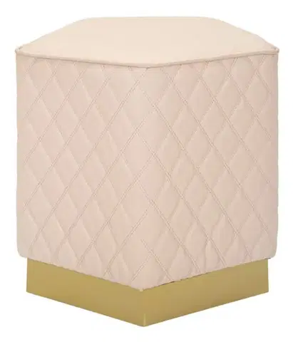 Estila Art deco čalouněná pětiúhelníková růžová kožená taburetka Glamia Tapisé s kosočtvercovým vzorem a zlatým detailem 38 cm