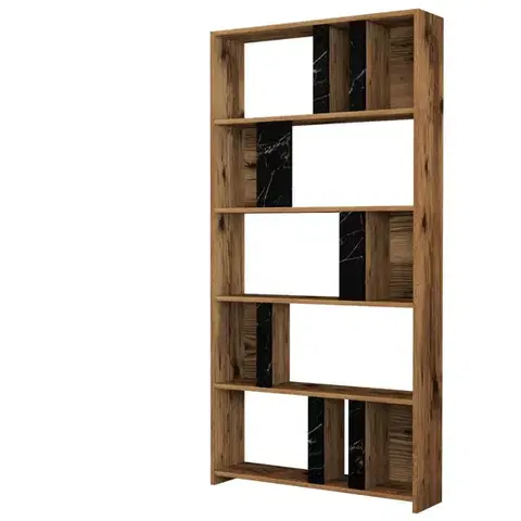Knihovna Lima - Walnut, Black Marble