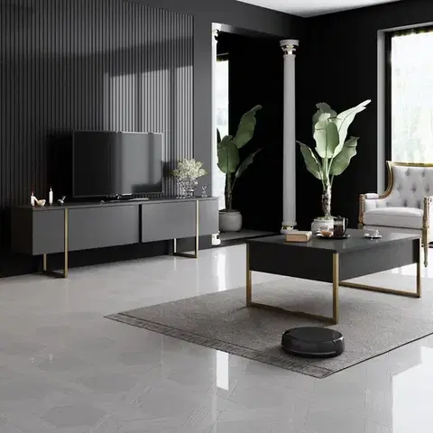 TV stolek Luxe - Anthracite, Gold