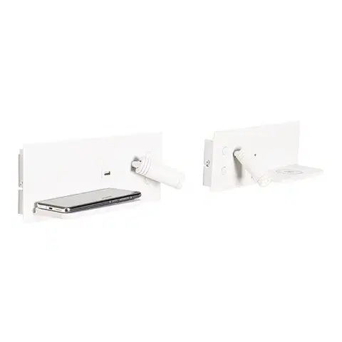 Sada 2 nástěnných lamp bílých vč. LED s USB a indukční nabíječkou - Riza