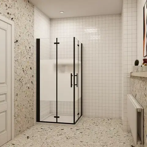 H K Sprchový kout MELODY BLACK LINE R128, 120x80 se zalamovacími dveřmi včetně sprchové vaničky z litého mramoru MBLINER128/THOR-12080