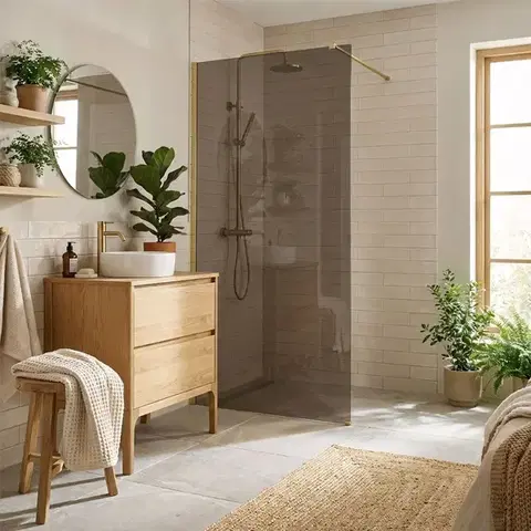 REA/S Sprchová zástěna Flexi Brown / Brush Gold 80 KPL-K99275