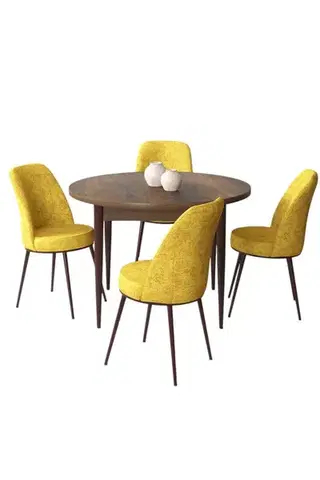 Dining Table & Chairs Set (5 Pieces) Tor - Baroque, Mustard