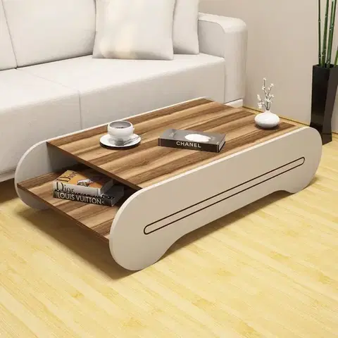 Konferenční stolek Cool - Walnut, Cream