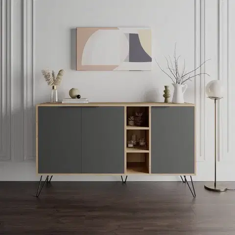 Konzolový stolek Clara Console - Oak, Anthracite