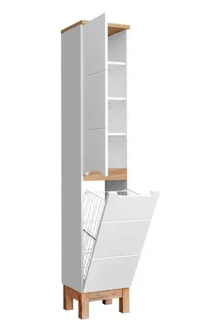 Comad Koupelnová sestava Bali 80 cm se skříňkami, zápustným umyvadlem a zrcadlem bílá/dub wotan