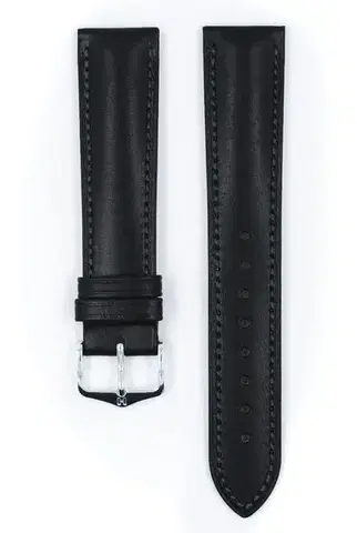 Řemínek Hirsch Kent - černý - 18 mm - L – Standardní délka - 16 mm - Stříbrná