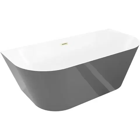 MEXEN/S Oval Sim volně stojící vana nástěnná 170 x 80, bílá/šedá, sifon a přepad zlatá kartáčovaná 52661708062-55