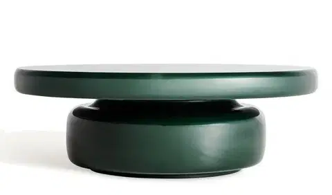Estila Luxusní kulatý konferenční stolek Verde smaragdově zelené barvy s lesklým povrchem s jednou nohou 90 cm
