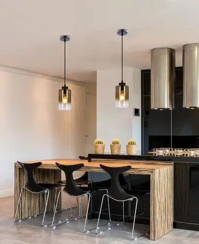 Závěsná lampa Aspra černá 1x60W E27 jantarové stínidlo