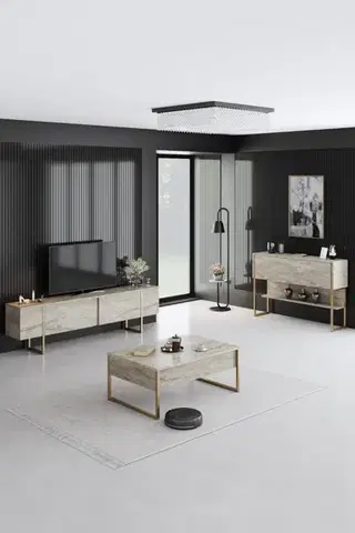 TV stolek Luxe - Travertine, Gold