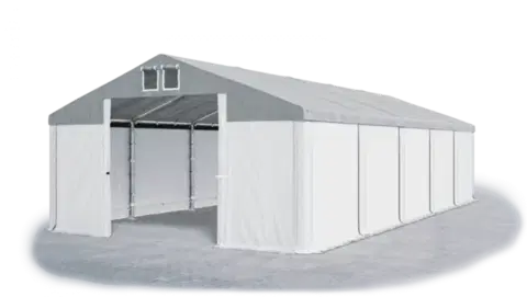 Skladový stan 5x10x2,5m střecha PVC 560g/m2 boky PVC 500g/m2 konstrukce ZIMA PLUS Šedá Bílá Bílá
